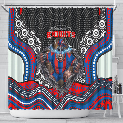Newcastle Knights Shower Curtain The Scream of Lightning Eyes - Indigenous Dot Ripping Effect