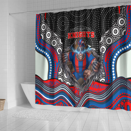 Newcastle Knights Shower Curtain The Scream of Lightning Eyes - Indigenous Dot Ripping Effect