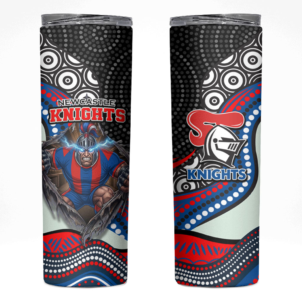 Newcastle Knights Skinny Tumbler The Scream of Lightning Eyes - Indigenous Dot Ripping Effect
