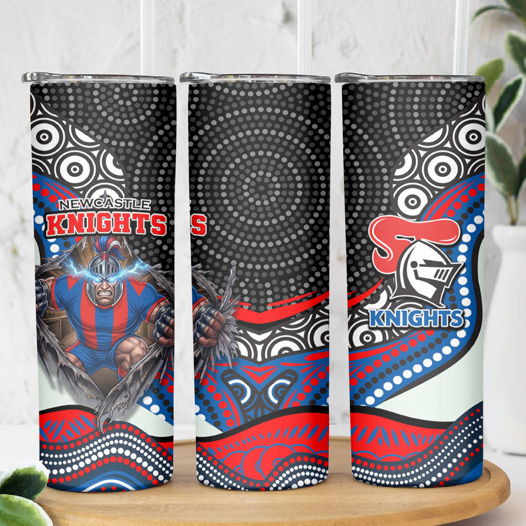 Newcastle Knights Skinny Tumbler The Scream of Lightning Eyes - Indigenous Dot Ripping Effect