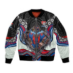 Newcastle Knights Sleeve Zip Bomber Jacket The Scream of Lightning Eyes - Indigenous Dot Ripping Effect