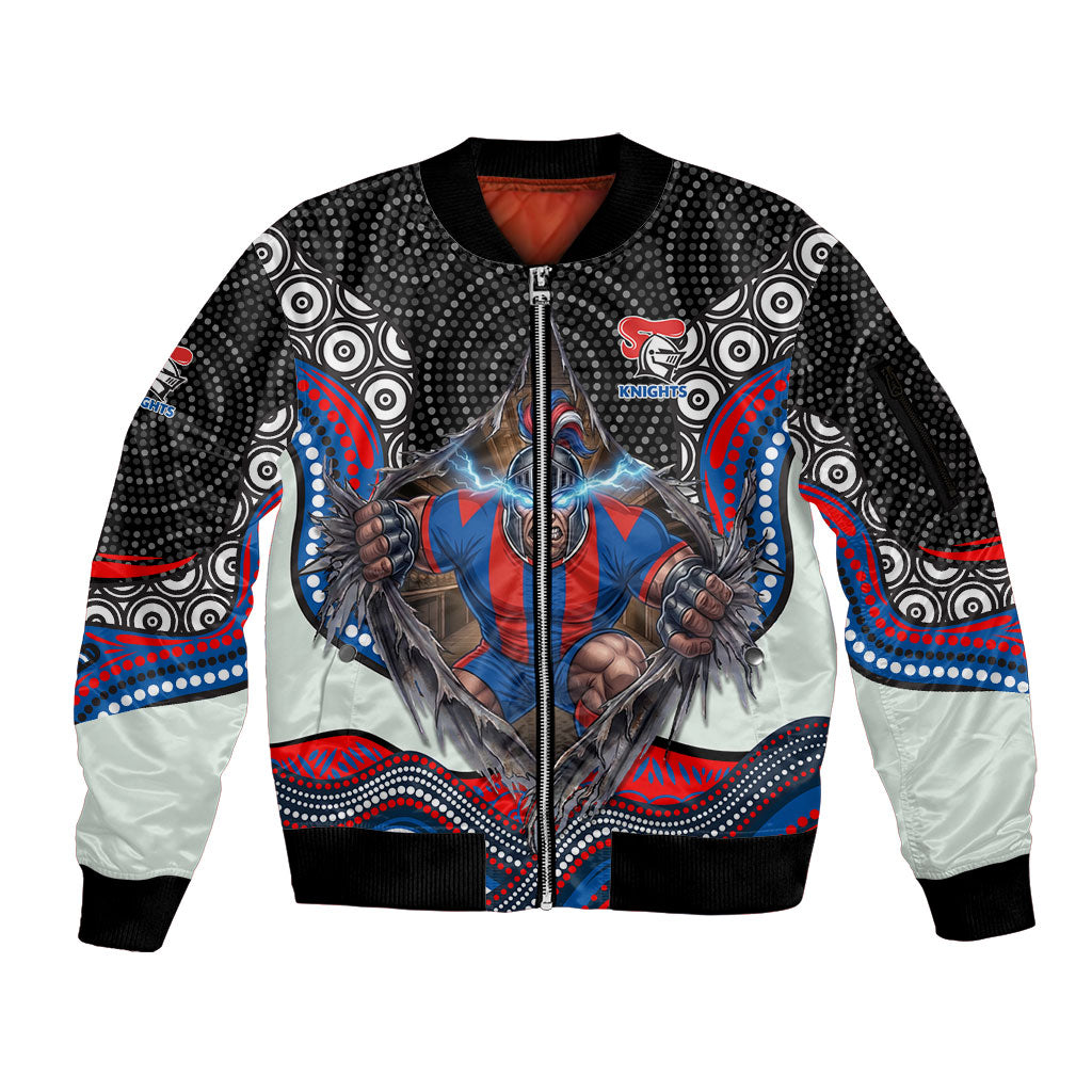 Newcastle Knights Sleeve Zip Bomber Jacket The Scream of Lightning Eyes - Indigenous Dot Ripping Effect