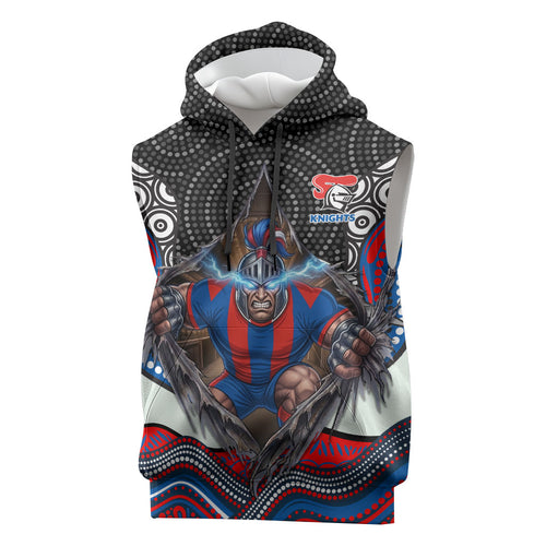 Newcastle Knights Sleeveless Hoodie The Scream of Lightning Eyes - Indigenous Dot Ripping Effect