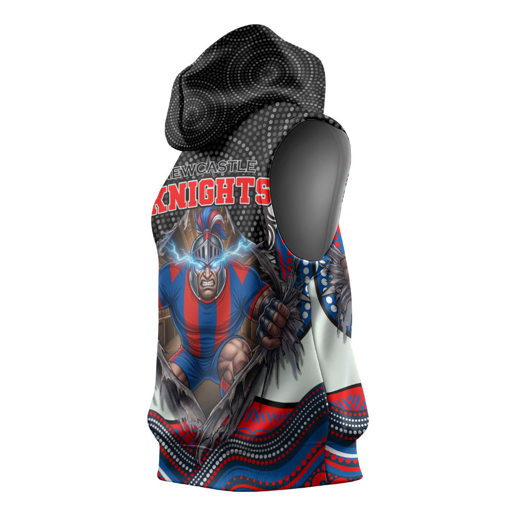 Newcastle Knights Sleeveless Hoodie The Scream of Lightning Eyes - Indigenous Dot Ripping Effect
