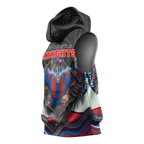 Newcastle Knights Sleeveless Hoodie The Scream of Lightning Eyes - Indigenous Dot Ripping Effect