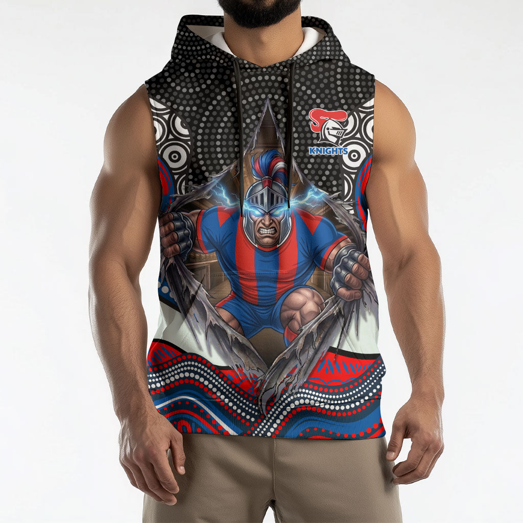 Newcastle Knights Sleeveless Hoodie The Scream of Lightning Eyes - Indigenous Dot Ripping Effect