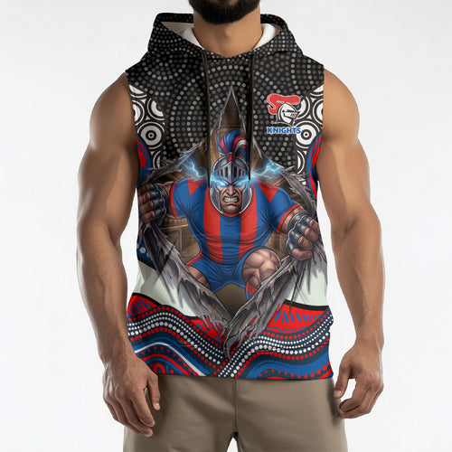 Newcastle Knights Sleeveless Hoodie The Scream of Lightning Eyes - Indigenous Dot Ripping Effect