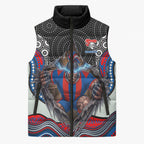 Newcastle Knights Sleeveless Puffer Jacket The Scream of Lightning Eyes - Indigenous Dot Ripping Effect