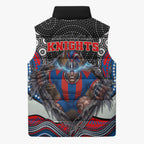 Newcastle Knights Sleeveless Puffer Jacket The Scream of Lightning Eyes - Indigenous Dot Ripping Effect