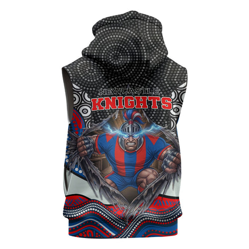 Newcastle Knights Sleeveless Zip Hoodie The Scream of Lightning Eyes - Indigenous Dot Ripping Effect