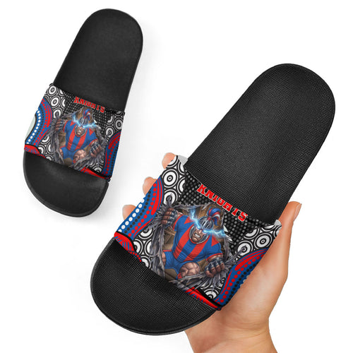 Newcastle Knights Slide Sandals The Scream of Lightning Eyes - Indigenous Dot Ripping Effect