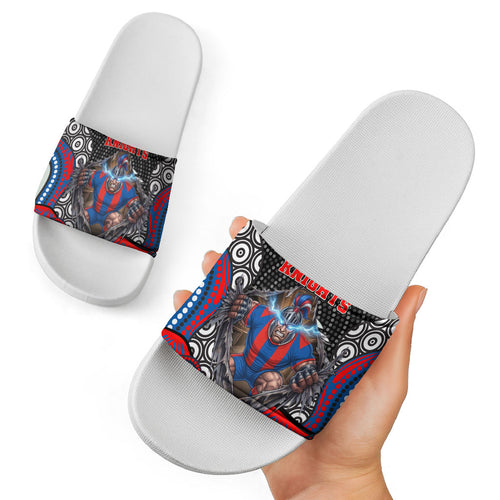 Newcastle Knights Slide Sandals The Scream of Lightning Eyes - Indigenous Dot Ripping Effect