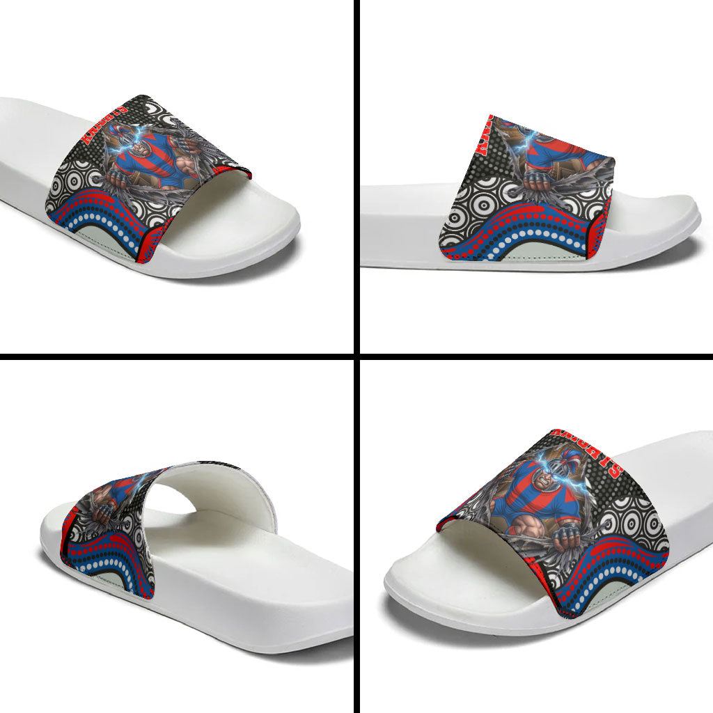 Newcastle Knights Slide Sandals The Scream of Lightning Eyes - Indigenous Dot Ripping Effect