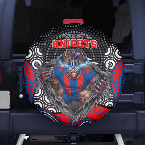 Newcastle Knights Spare Tire Cover The Scream of Lightning Eyes - Indigenous Dot Ripping Effect