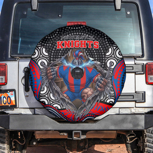 Newcastle Knights Spare Tire Cover The Scream of Lightning Eyes - Indigenous Dot Ripping Effect