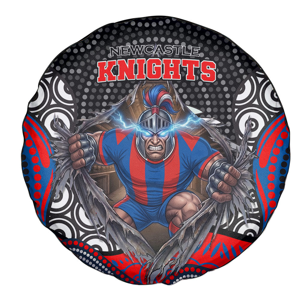 Newcastle Knights Spare Tire Cover The Scream of Lightning Eyes - Indigenous Dot Ripping Effect