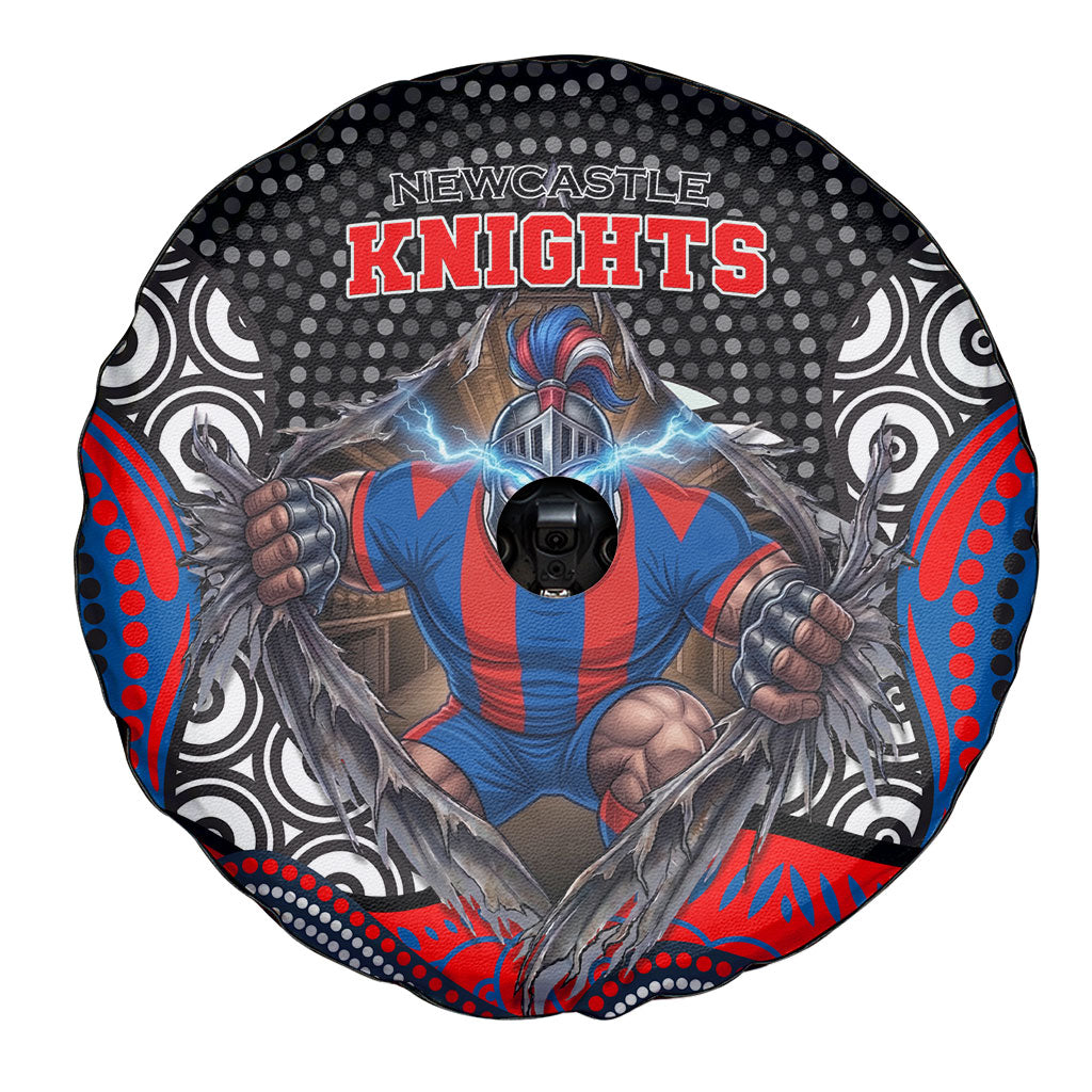 Newcastle Knights Spare Tire Cover The Scream of Lightning Eyes - Indigenous Dot Ripping Effect