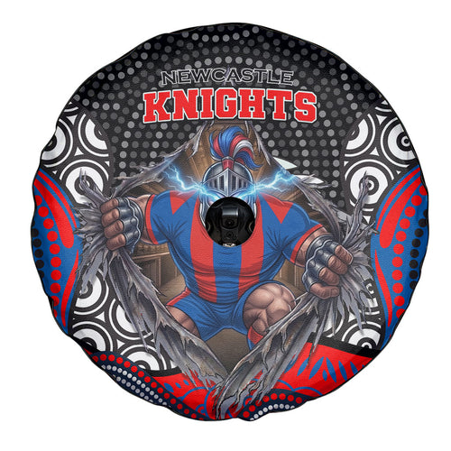 Newcastle Knights Spare Tire Cover The Scream of Lightning Eyes - Indigenous Dot Ripping Effect