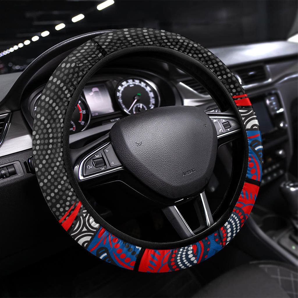 Newcastle Knights Steering Wheel Cover The Scream of Lightning Eyes - Indigenous Dot Ripping Effect