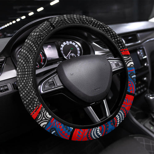 Newcastle Knights Steering Wheel Cover The Scream of Lightning Eyes - Indigenous Dot Ripping Effect