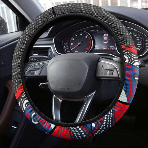 Newcastle Knights Steering Wheel Cover The Scream of Lightning Eyes - Indigenous Dot Ripping Effect