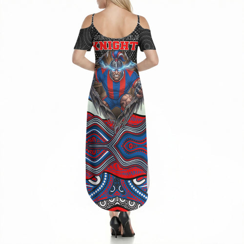 Newcastle Knights Summer Maxi Dress The Scream of Lightning Eyes - Indigenous Dot Ripping Effect