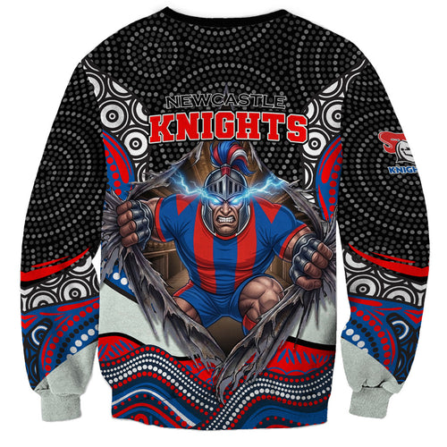 Newcastle Knights Sweatshirt The Scream of Lightning Eyes - Indigenous Dot Ripping Effect