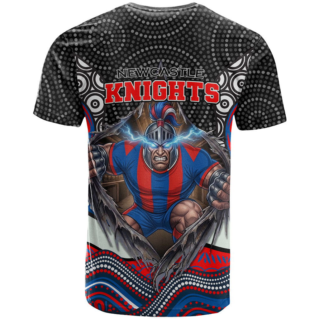 Newcastle Knights T Shirt The Scream of Lightning Eyes - Indigenous Dot Ripping Effect