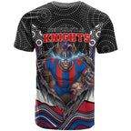 Newcastle Knights T Shirt The Scream of Lightning Eyes - Indigenous Dot Ripping Effect