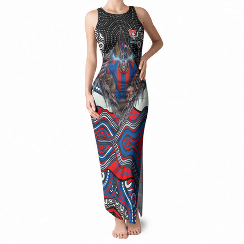 Newcastle Knights Tank Maxi Dress The Scream of Lightning Eyes - Indigenous Dot Ripping Effect
