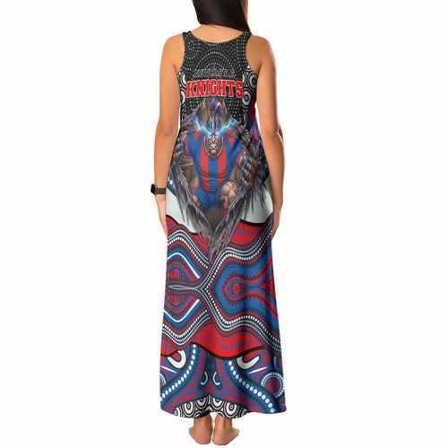 Newcastle Knights Tank Maxi Dress The Scream of Lightning Eyes - Indigenous Dot Ripping Effect