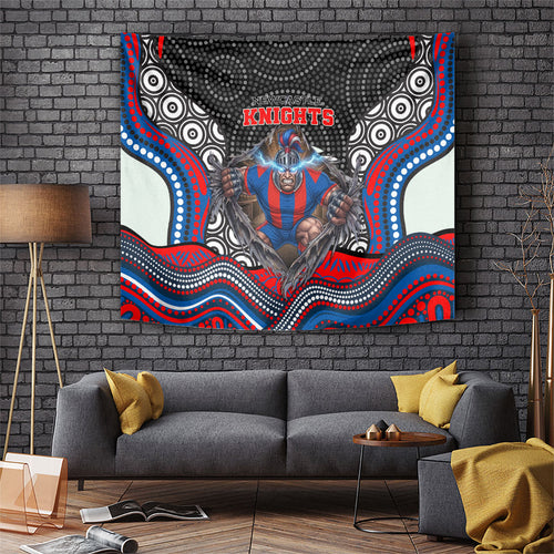 Newcastle Knights Tapestry The Scream of Lightning Eyes - Indigenous Dot Ripping Effect