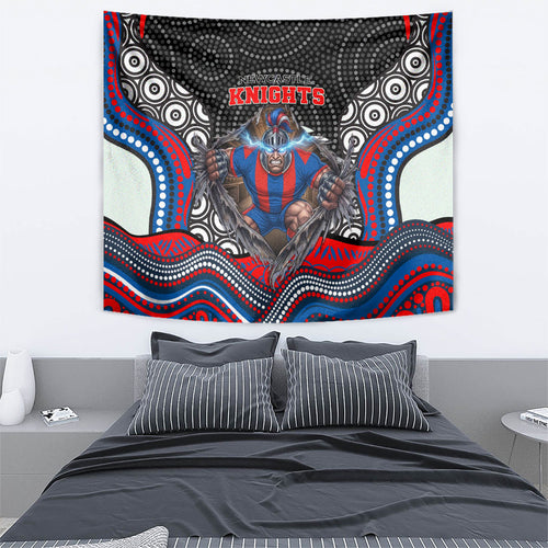 Newcastle Knights Tapestry The Scream of Lightning Eyes - Indigenous Dot Ripping Effect