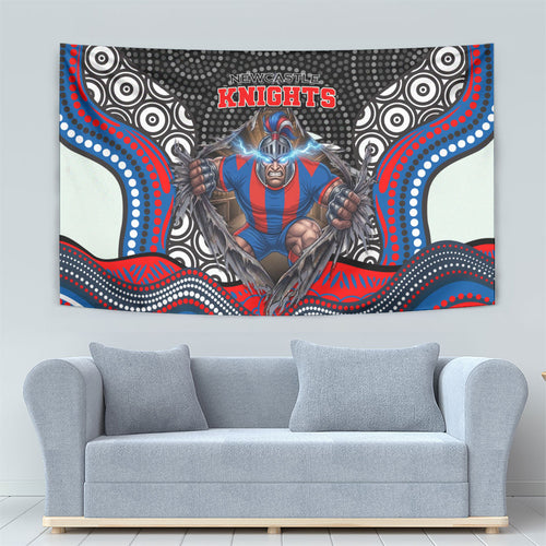 Newcastle Knights Tapestry The Scream of Lightning Eyes - Indigenous Dot Ripping Effect
