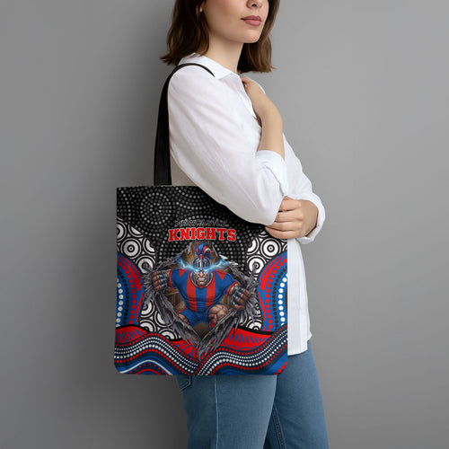 Newcastle Knights Tote Bag The Scream of Lightning Eyes - Indigenous Dot Ripping Effect