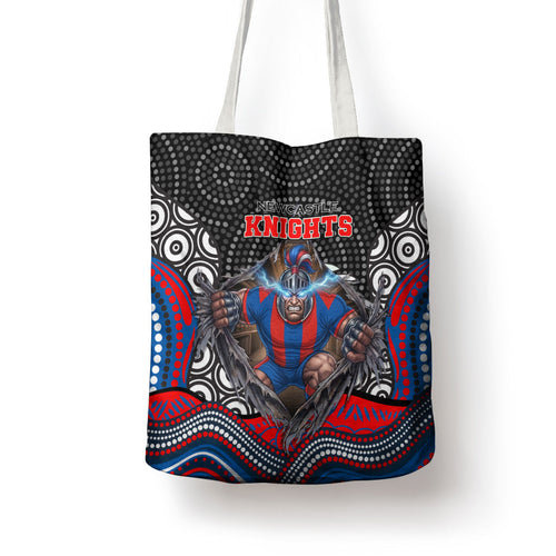 Newcastle Knights Tote Bag The Scream of Lightning Eyes - Indigenous Dot Ripping Effect