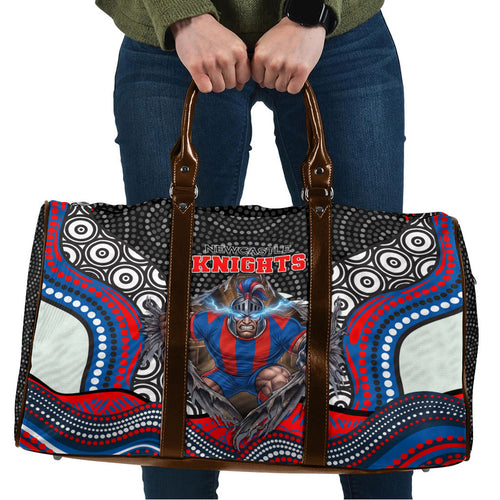 Newcastle Knights Travel Bag The Scream of Lightning Eyes - Indigenous Dot Ripping Effect