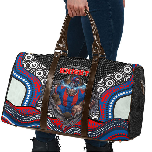 Newcastle Knights Travel Bag The Scream of Lightning Eyes - Indigenous Dot Ripping Effect