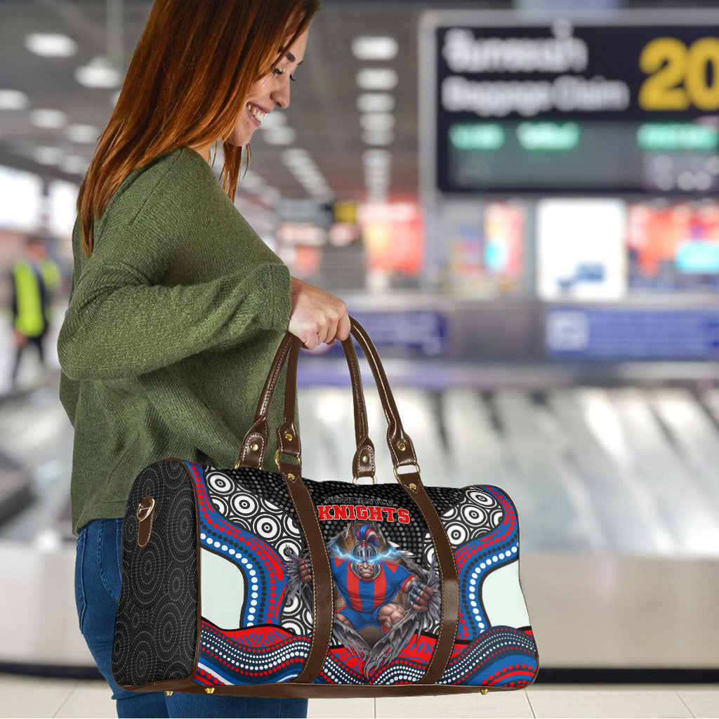 Newcastle Knights Travel Bag The Scream of Lightning Eyes - Indigenous Dot Ripping Effect