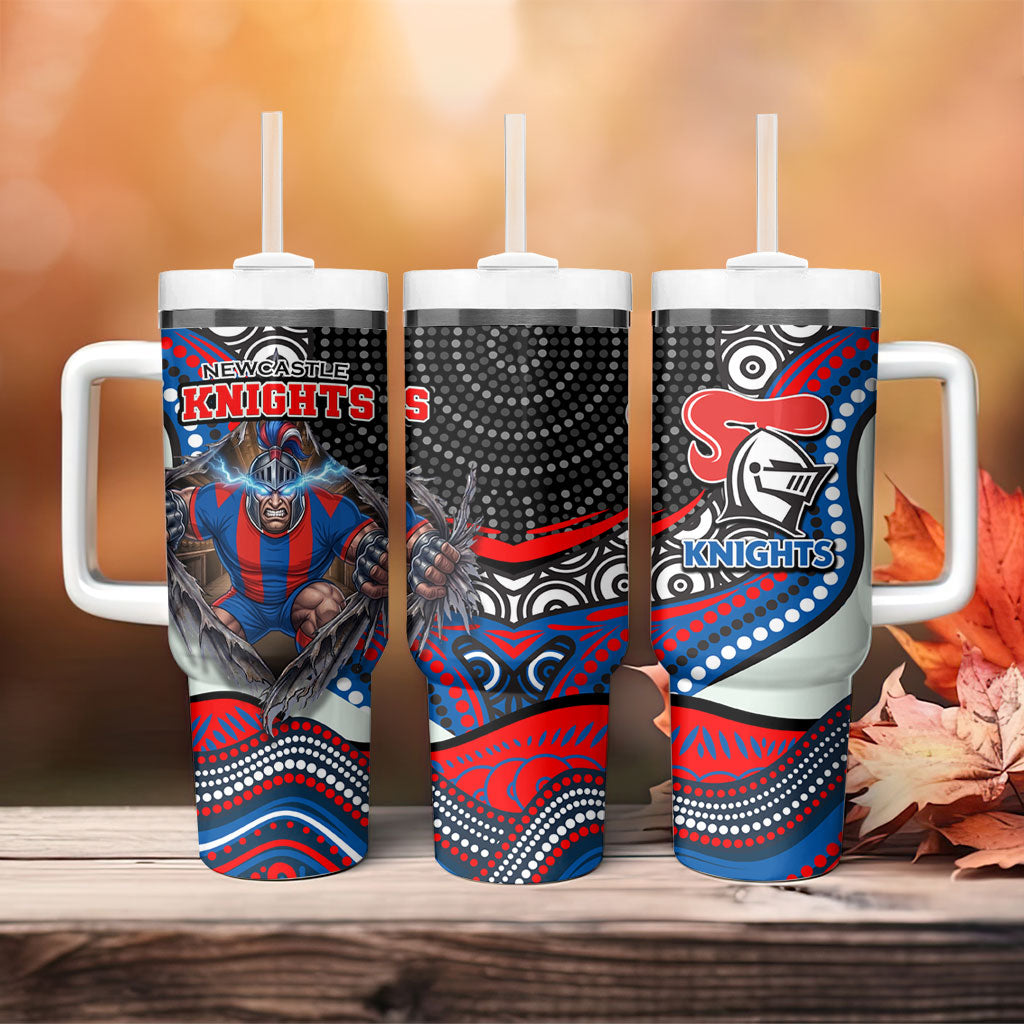 Newcastle Knights Tumbler With Handle The Scream of Lightning Eyes - Indigenous Dot Ripping Effect