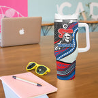 Newcastle Knights Tumbler With Handle The Scream of Lightning Eyes - Indigenous Dot Ripping Effect