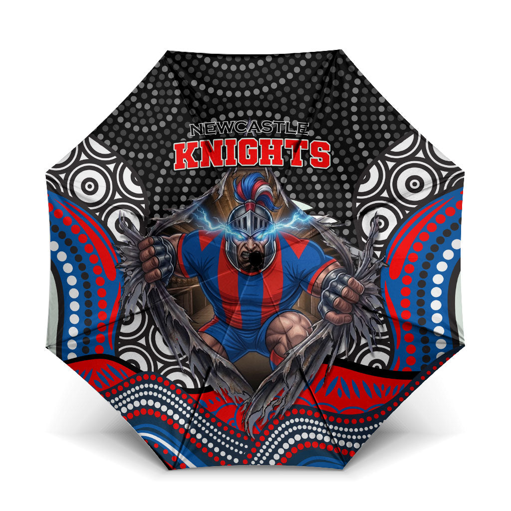 Newcastle Knights Umbrella The Scream of Lightning Eyes - Indigenous Dot Ripping Effect