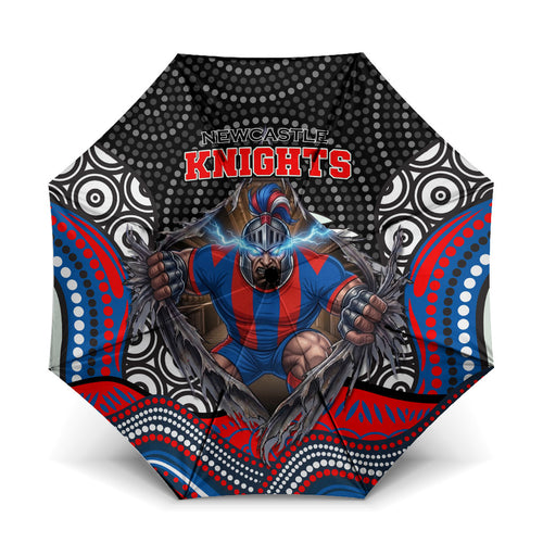 Newcastle Knights Umbrella The Scream of Lightning Eyes - Indigenous Dot Ripping Effect