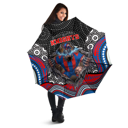 Newcastle Knights Umbrella The Scream of Lightning Eyes - Indigenous Dot Ripping Effect
