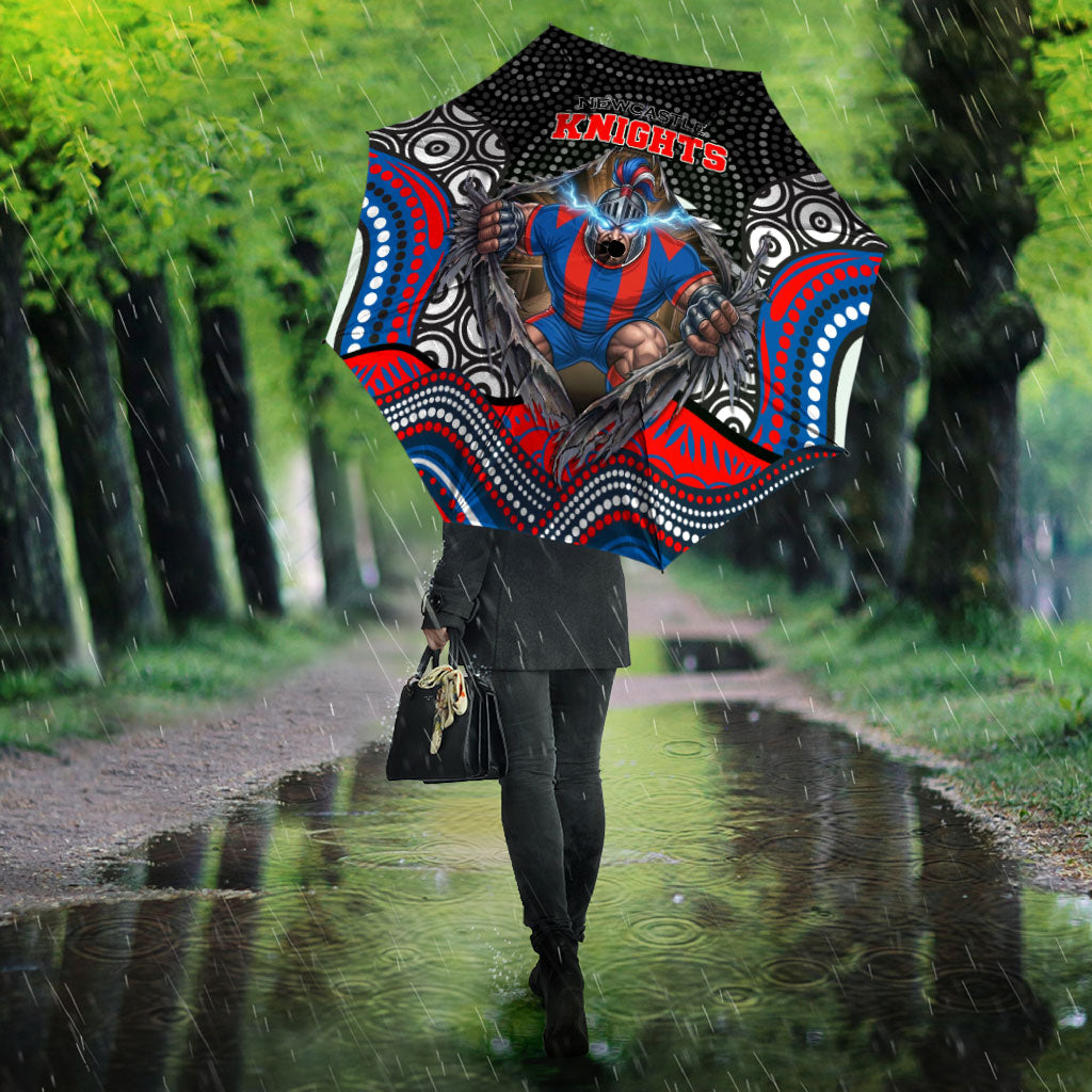 Newcastle Knights Umbrella The Scream of Lightning Eyes - Indigenous Dot Ripping Effect