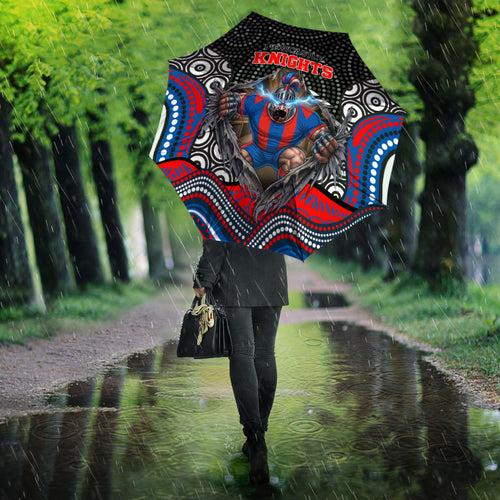 Newcastle Knights Umbrella The Scream of Lightning Eyes - Indigenous Dot Ripping Effect