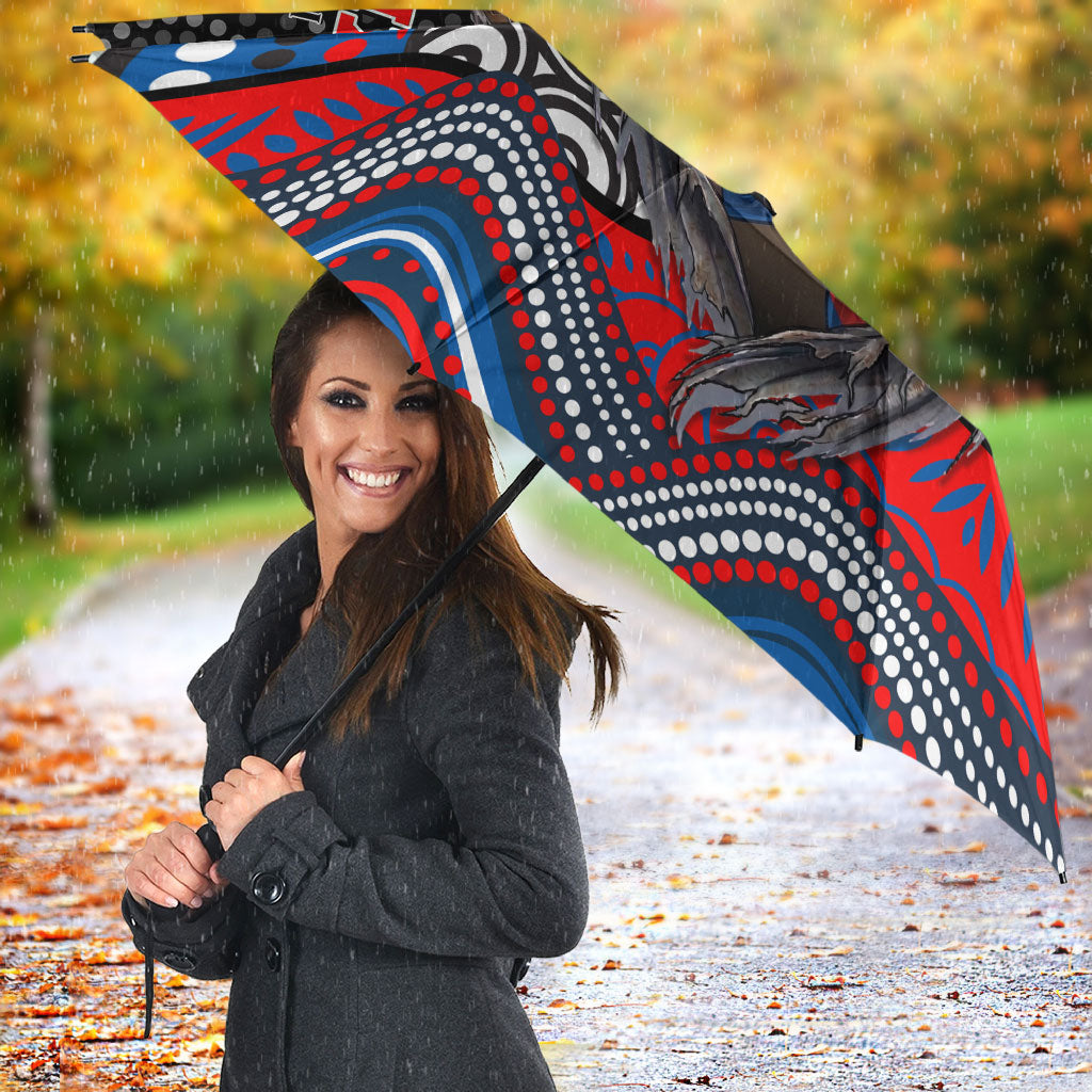 Newcastle Knights Umbrella The Scream of Lightning Eyes - Indigenous Dot Ripping Effect