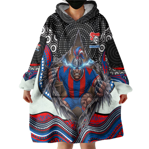 Newcastle Knights Wearable Blanket Hoodie The Scream of Lightning Eyes - Indigenous Dot Ripping Effect