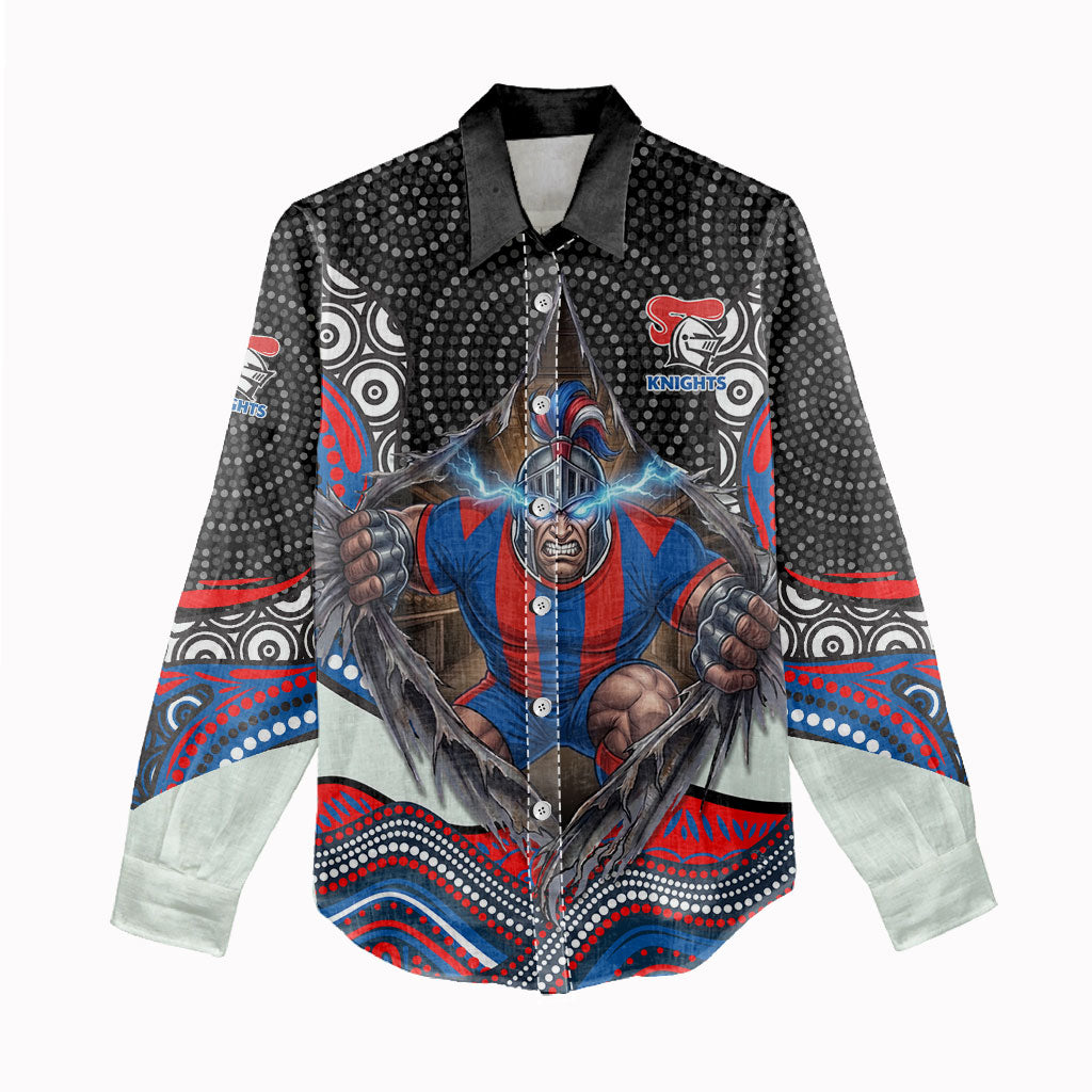 Newcastle Knights Women Casual Shirt The Scream of Lightning Eyes - Indigenous Dot Ripping Effect