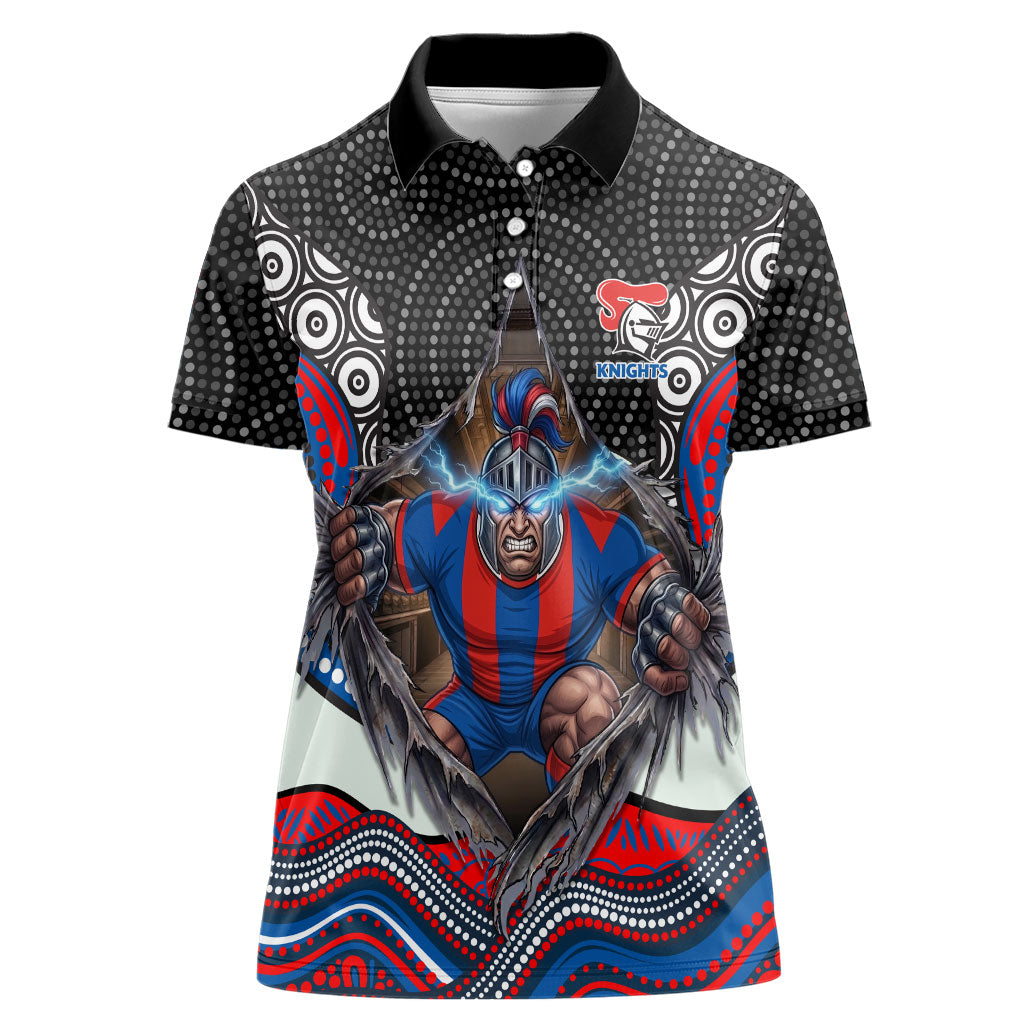 Newcastle Knights Women Polo Shirt The Scream of Lightning Eyes - Indigenous Dot Ripping Effect
